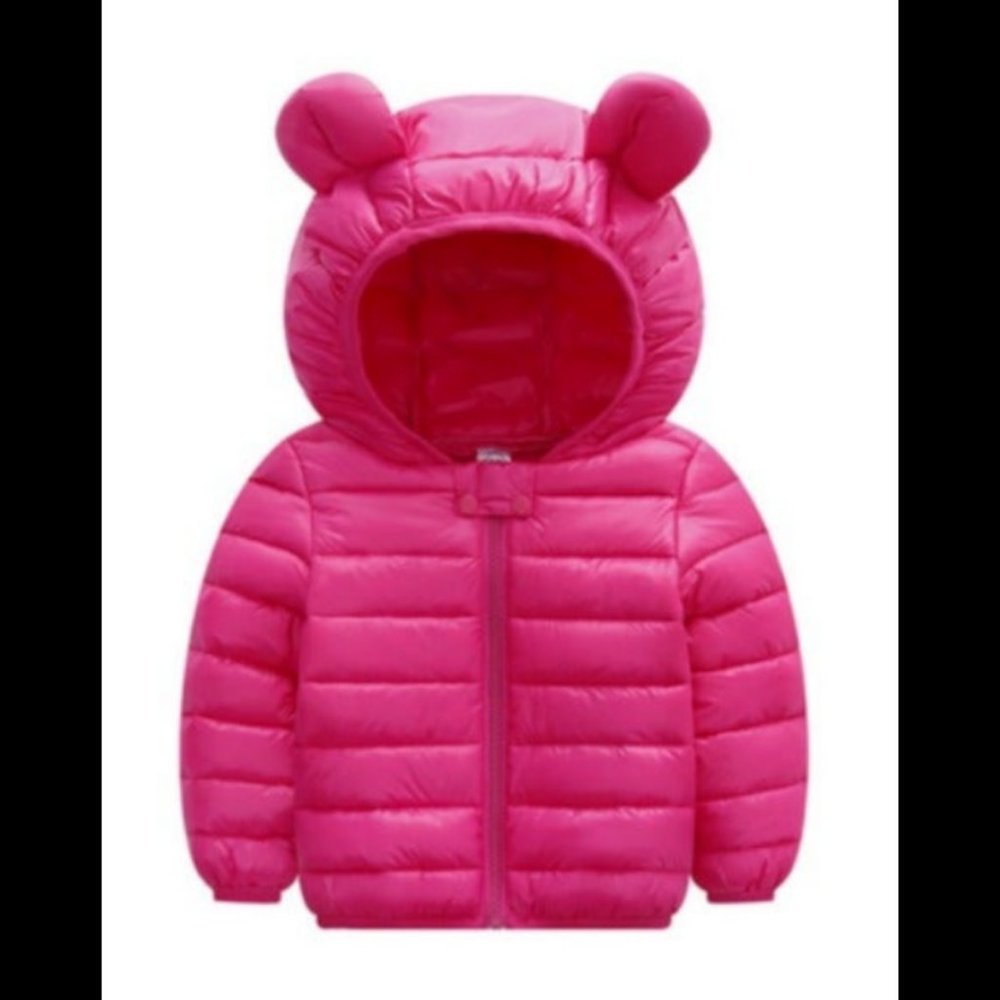 Baby / Toddler Stylish 3D Ear Print Solid Hooded Down Coat-Hot Pink